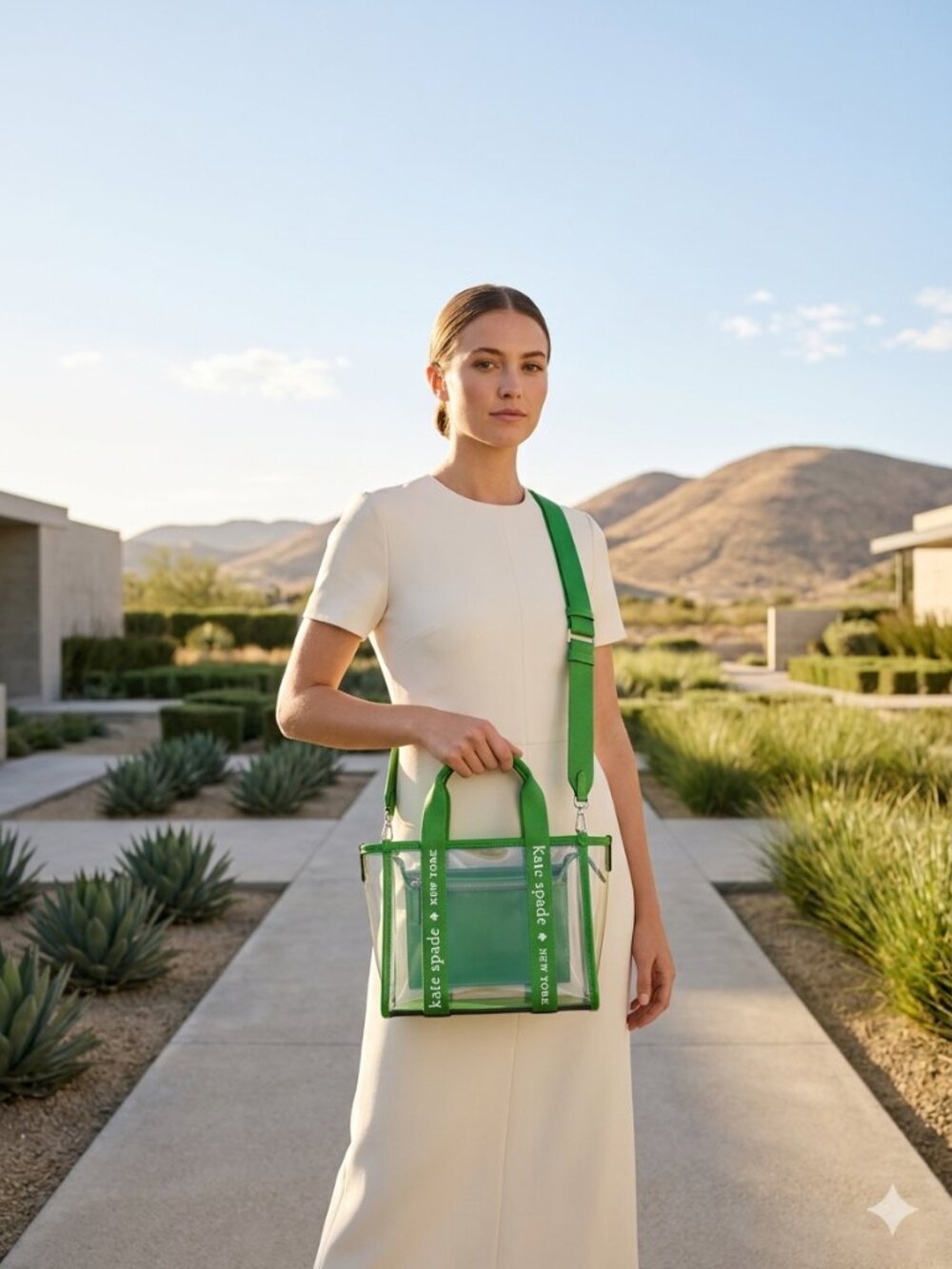 kate spade Clear Tote with Bright Green Trim and Logo Straps